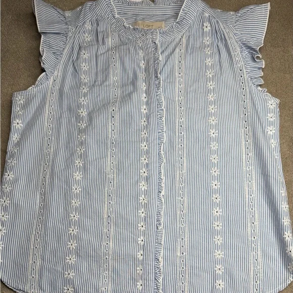 LOFT Light Blue Eyelet Ruffle-Sleeve Blouse - Picture 2 of 7